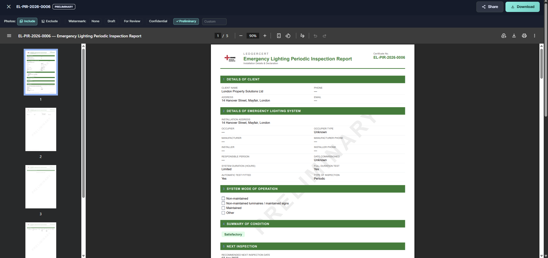 LedgerCert professional PDF certificate preview